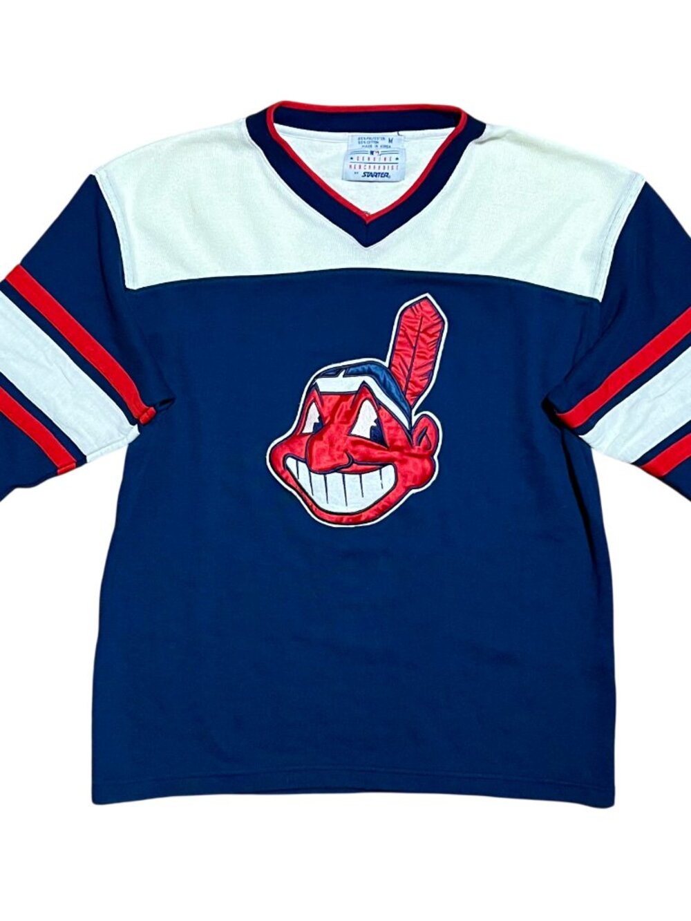 Cleveland Indians Chief Wahoo 1990s Starter Hockey Jersey Shirt, Men's Medium